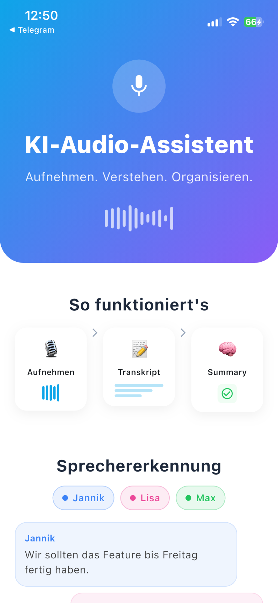 KI-Audio-Assistent App Vorschau